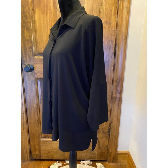 Bobeau Womens Black Sheer Button Down Blouse Size Medium Dressy Work Casual - Picture 4 of 10